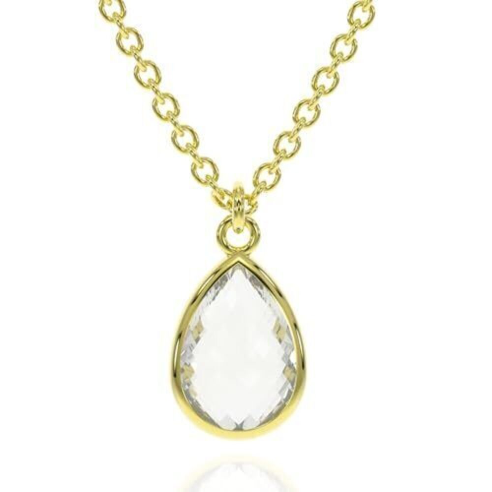 5661 Clear Quartz Necklace , Premium Gold Pear Drop Necklaces - Tarnish